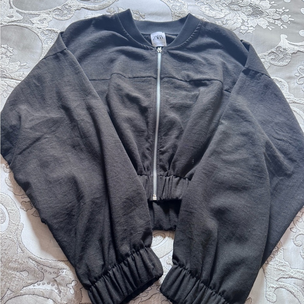 Zara Black Bomber Jacket with Gold Zipper